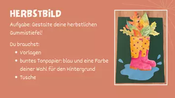 Vorschau - Mal- und Bastelvorlagen - Kunstprojekt: Herbstbild - Gummistiefel in einer Pfütze - Seite 1