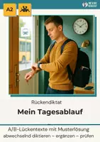Vorschau - Arbeitsblätter - Rückendiktat "Mein Tagesablauf", Version A & B mit Musterlösung, Themenbereich: Beruf und Praktikum, Niveaustufe A1 - Deckblatt