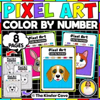Vorschau - Arbeitsblätter - Pet Animals Pixel Art Pictures Color by Number - Deckblatt