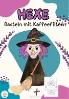 Vorschau - Mal- und Bastelvorlagen - Hexe Bastelvorlage - Fensterbild mit Kaffeefiltern - Deckblatt