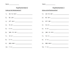 Vorschau - Test - 30 verschiedene Kopfrechentests für Klasse 5 - Seite 1