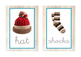Vista previa - Tarjetas / Manipulativos - INGLÉS - Vocabulario letra minúscula ligada punteada (invierno) - página 1