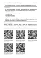 Vorschau - Arbeitsblätter - Stundenleistung — Organe der Europäischen Union (EU) - Deckblatt