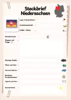 Vorschau - Arbeitsblätter - Steckbrief Niedersachsen - Infotext mit Vorlage + Lösungen - Seite 1