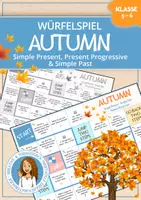 Vorschau - Spiele - HERBST - Simple Present, Present Progressive, Simple Past | Würfelspiel (Autumn) - Deckblatt