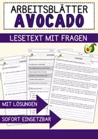 Vorschau - Arbeitsblätter - Avocado Food Englisch Lesetext mit Richtig Falsch-, Multiple-Choice- und Offenen Fragen (Englisch Arbeitsblatt) - Deckblatt