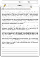 Vorschau - Arbeitsblätter - Burger Food Englisch Lesetext mit Richtig Falsch-, Multiple-Choice- und Offenen Fragen (Englisch Arbeitsblatt) - Seite 1