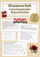 Vorschau - Klassenarbeiten - Klassenarbeit materialgestützte Argumentation Klasse 8/9: Black Friday - Deckblatt