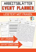 Vorschau - Arbeitsblätter - Event Planner Jobs Englisch Leseverstehen mit Richtig-Falsch-, Multiple-Choice- und Offenen Fragen (Englisch Arbeitsblatt) - Deckblatt