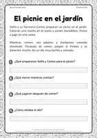 Vista previa - Hojas de trabajo - Lectura con actividades para 2º Primaria - página 1