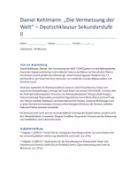 Vorschau - Klassenarbeiten - Daniel Kehlmann: Die Vermessung der Welt – Klausurmaterial Deutsch SEK II mit detailliertem Erwartungshorizont - Deckblatt