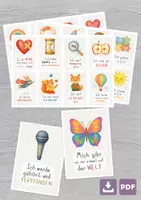 Vorschau - Spiele - 40 Affirmationskarten für Kinder Laminiervorlage - Seite 1