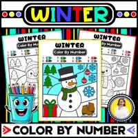 Vorschau - Arbeitsblätter - WINTER Color by Number: 6 Fun ESL Vocabulary Coloring Pages - Deckblatt
