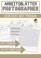 Vorschau - Arbeitsblätter - Photographer Jobs Englisch Leseverstehen mit Richtig-Falsch-, Multiple-Choice- und Offenen Fragen (Englisch Arbeitsblatt) - Deckblatt