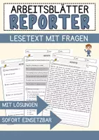 Vorschau - Arbeitsblätter - Reporter Jobs Englisch Leseverstehen mit Richtig-Falsch-, Multiple-Choice- und Offenen Fragen (Englisch Arbeitsblatt) - Deckblatt