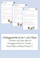Vorschau - Aufgabenkarten - Dialoggeschichten für 3 Kinder: Hund, Katze & Maus für die 1. und 2. Klasse (Niveau 1) - Deckblatt