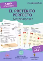 Vorschau - Arbeitsblätter - Materialpaket "Pretérito Perfecto" – Einführung, Lernvideo, Übungen & Würfelspiel I 3fach differenziert - Deckblatt