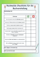 Vorschau - Arbeitsblätter - Rückmelde-Checkliste für eine Buchvorstellung - Deckblatt