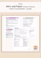 Vorschau - Arbeitsblätter - Aktiv und Passiv Präsens, Präteritum, Perfekt, Plusquamperfekt - Deckblatt