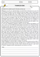 Vorschau - Arbeitsblätter - Thanksgiving Englisch Arbeitsblatt Events and Celebrations Reading Comprehension - Seite 1