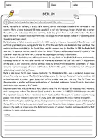 Vorschau - Arbeitsblätter - Berlin Places Cities and Countries Lesetext mit Aufgaben Englisch Arbeitsblatt - Seite 1