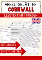 Vorschau - Arbeitsblätter - Cornwall Places Cities and Countries Lesetext mit Aufgaben Englisch Arbeitsblatt - Deckblatt