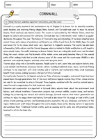 Vorschau - Arbeitsblätter - Cornwall Places Cities and Countries Lesetext mit Aufgaben Englisch Arbeitsblatt - Seite 1