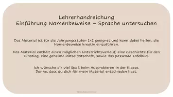 Vorschau - Stundenentwürfe - Nomenbeweise - Unterrichtsverlauf für Klasse 1-2 - Seite 1