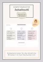 Vorschau - Anderer Materialtyp - Mündliche Mitarbeit_Sachunterricht (Kompetenzraster, mündliche Note, Leistungsbewertung) - Deckblatt