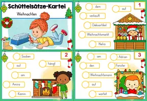 Vorschau - Stationenlernen - Weihnachten Schüttelsätze | Karteikarten Weihnachten | Deutsch Klasse 1-4 - Seite 1