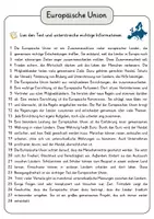 Vorschau - Arbeitsblätter - Europäische Union Lesetext mit Fragen + Lösungen Leseverstehen Wortspeicher didaktische Reserve Lesen Leseverständnis - Seite 3