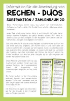 Vorschau - Aufgabenkarten - SUBTRAKTION (Zahlenraum 20) - 3 Rechen-Duos - Seite 1