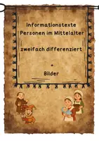 Vorschau - selbst erstellte Cliparts/Grafiken - Informationstexte + Illustrationen zu Personen im Mittelalter - Deckblatt