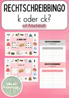 Vorschau - Spiele - Rechtschreibbingo - „k oder ck?“ - mit Arbeitsblatt - Deckblatt