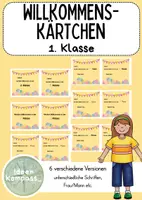 Vorschau - Mal- und Bastelvorlagen - Willkommens-Kärtchen – 1. Klasse - Deckblatt
