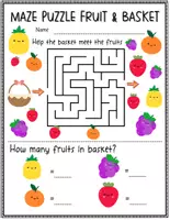 anteprima - Esercizi - Maze Puzzle and Counting on Maths with Fruits Sea Animals - Pagina di copertina