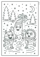 Vorschau - Arbeitsblätter - Ausmalbilder Weihnachten: süße Monster, Winter, Malvorlagen - Seite 1