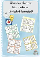 Vorschau - Stationenlernen - Uhrzeit Klammerkarten (Kl. 1-3) - Deckblatt