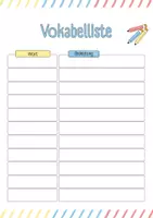 Vorschau - Arbeitsblätter - Vokabelliste – Vorlage zum Ausfüllen - Deckblatt