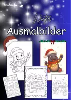 Vorschau - Mal- und Bastelvorlagen - Ausmalbilder Winter - 25 Motive - Nilpferd in der Weihnachtszeit - Deckblatt