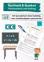Vorschau - Arbeitsblätter - Rechteck und Quadrat Flächeninhalt und Umfang - Deckblatt
