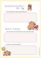 Vorschau - Arbeitsblätter - Dankbarkeit achtsamer Tagesrückblick Capybara gute Taten - Deckblatt