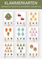Vorschau - Fördermaterial/Inklusion - Klammerkarten Weihnachten – 20 Karten zum Zählen, Zahlen 1–10, Lernspiel für Kindergarten & Vorschule, Mathe Kita - Deckblatt