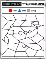 Vorschau - Arbeitsblätter - Transportation Color By SHAPE Worksheets | 2D Shapes Practice - Seite 1