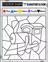 Vorschau - Arbeitsblätter - Transportation Color By SHAPE Worksheets | 2D Shapes Practice - Seite 2