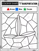 Vorschau - Arbeitsblätter - Transportation Color By SHAPE Worksheets | 2D Shapes Practice - Seite 3
