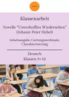 Vorschau - Klassenarbeiten - Klassenarbeit: Novelle "Unverhofftes Wiedersehen" (Hebel) mit Bewertungsbogen und Lösung - Deckblatt