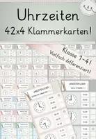 Vorschau - Stationenlernen - Uhrzeiten: 42x4 (!) Klammerkarten, Uhr lesen, Klasse 1-4, differenziert! - Deckblatt