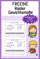 Vorschau - Merkblätter - Freebie: Raster und Merkblatt zu den Gewichtsmaßen im Zahlenraum 1000 - Seite 1