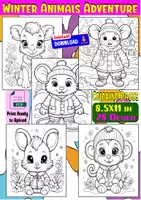 Aperçu - Matériel pour travaux manuels / dessin - Winter Animals Adventure Coloring Pages. - Page de couverture